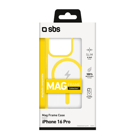 SBS Mag Frame iPhone 16 Pro Bagside Cover - MagSafe Kompatibel - Gennemsigtig / Gul