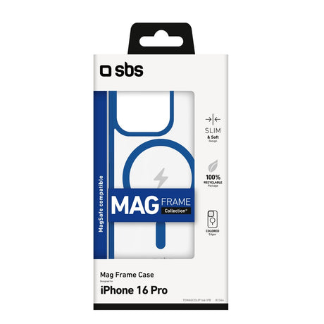 SBS Mag Frame iPhone 16 Pro Bagside Cover - MagSafe Kompatibel - Gennemsigtig / Blå