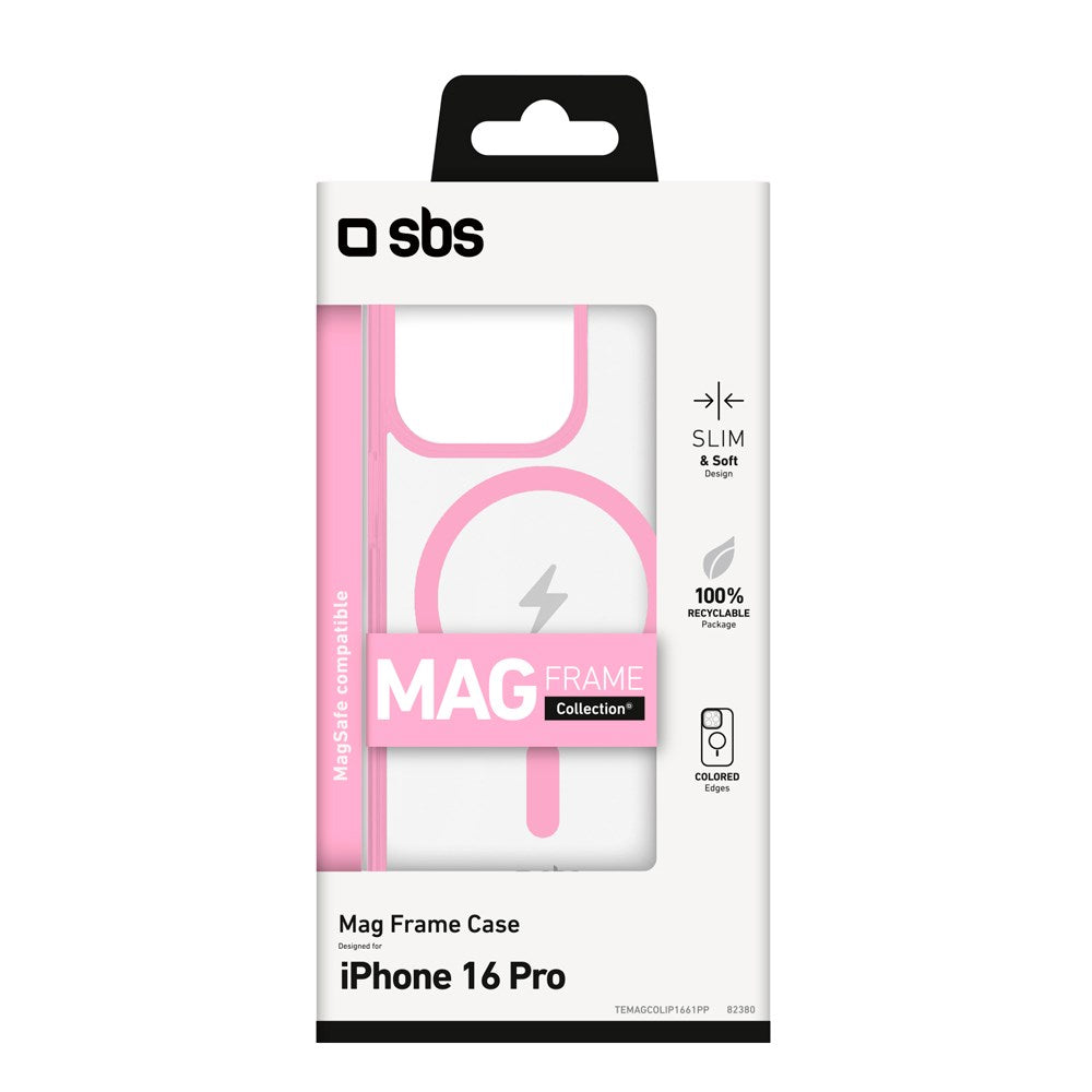 SBS Mag Frame iPhone 16 Pro Bagside Cover - MagSafe Kompatibel - Gennemsigtig / Lyserød