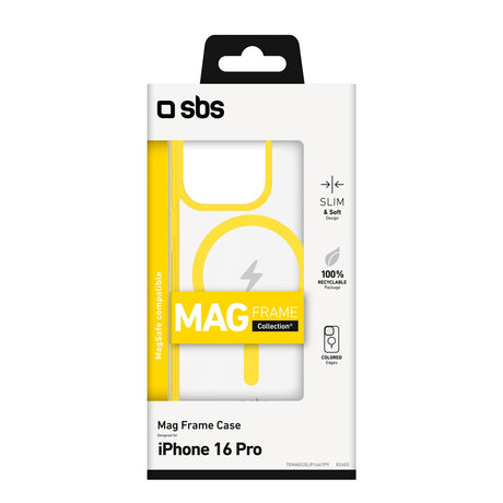 SBS Mag Frame iPhone 16 Pro Max Bagside Cover - MagSafe Kompatibel - Gennemsigtig / Gul