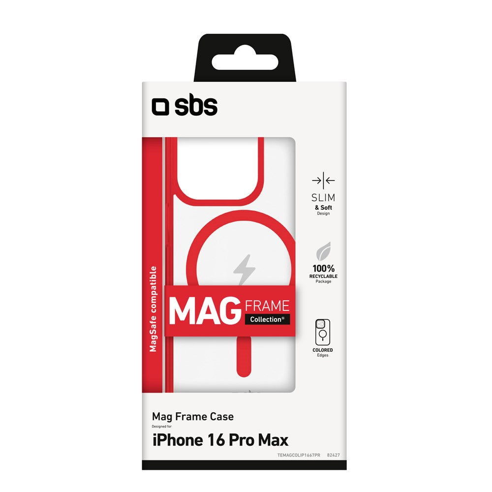 SBS Mag Frame iPhone 16 Pro Max Bagside Cover - MagSafe Kompatibel - Gennemsigtig / Rød