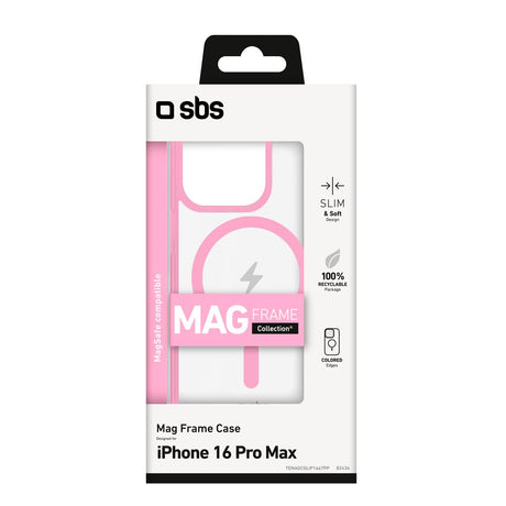 SBS Mag Frame iPhone 16 Pro Max Bagside Cover - MagSafe Kompatibel - Gennemsigtig / Lyserød