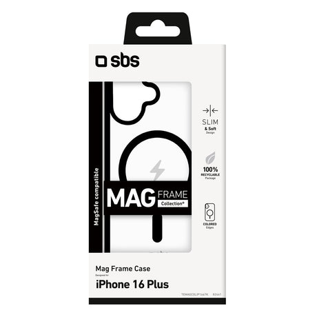 SBS Mag Frame iPhone 16 Plus Bagside Cover - MagSafe Kompatibel - Gennemsigtig / Sort