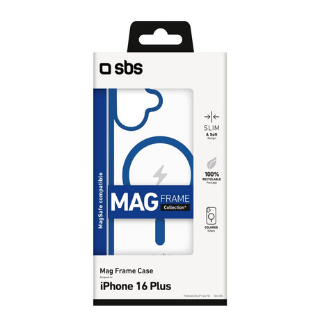 SBS Mag Frame iPhone 16 Plus Bagside Cover - MagSafe Kompatibel - Gennemsigtig / Blå