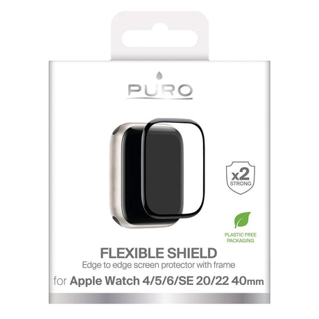Apple Watch SE / 6 / 5 / 4 (40mm) Puro Flexible Shield Skærmbeskyttelsesfilm m. Applikator - Gennemsigtig / Sort