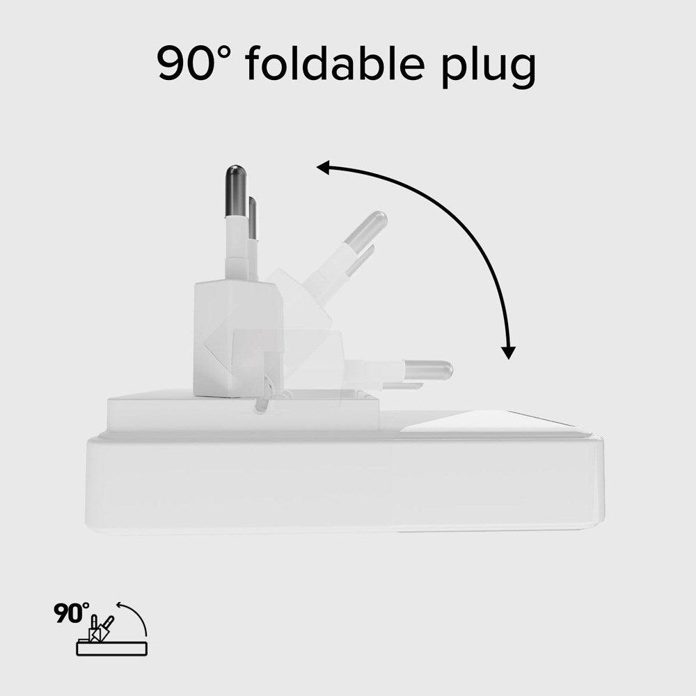 SBS - 65W - Flexi Foldbar Vægoplader - 1x USB-A & 1x USB-C - Hvid