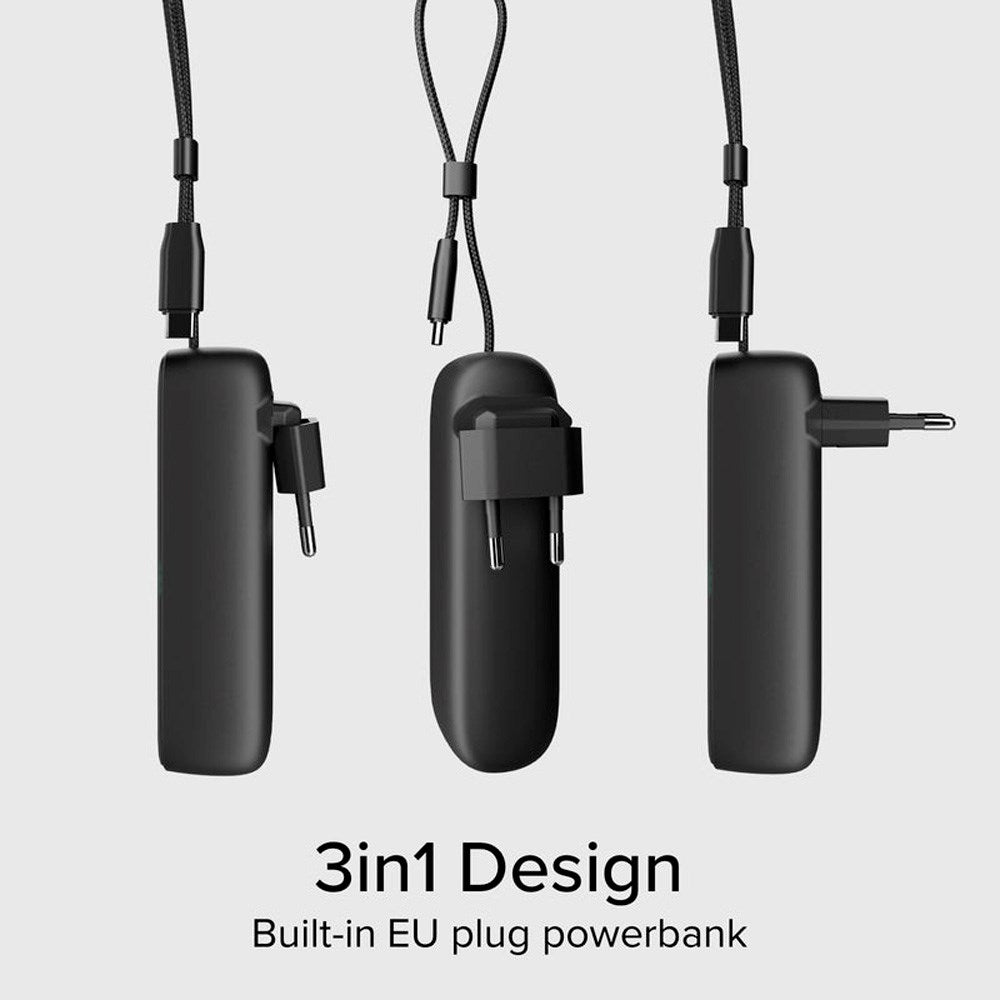 2-i-1 Hybrid PowerBank & Vægoplader m. USB-C Kabel - 5000 mAh / 20W - SBS - Sort