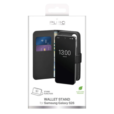 PURO Samsung Galaxy S26 Eco-Leather Flip Cover m. Pung & Stander - Sort