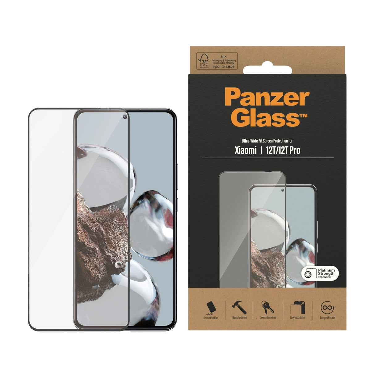 Xiaomi 12T / 12T Pro PanzerGlass Ultra Wide Fit Skærmbeskyttelsesglas - Platinum Strength - Sort Kant