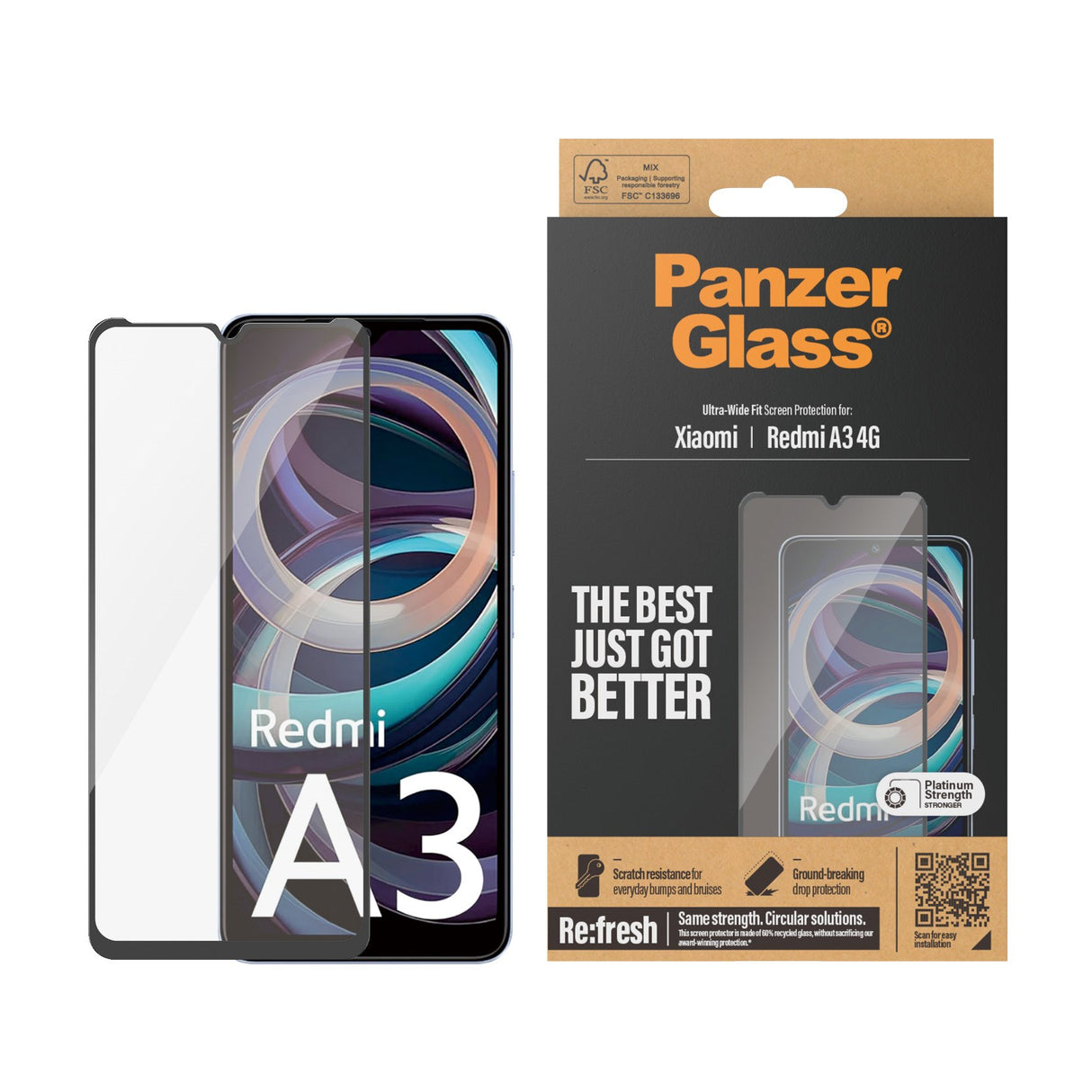 PanzerGlass Ultra-Wide Fit Skærmbeskyttelsesglas - Xiaomi Redmi A3 - Gennemsigtig