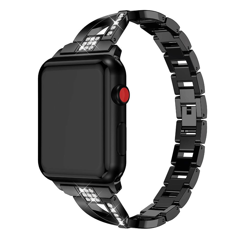 Apple Watch (38/40/SE/41/42mm) Stål Rem m. Rhinsten - Sort