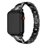 Apple Watch (38/40/SE/41/42mm) Stål Rem m. Rhinsten - Sort