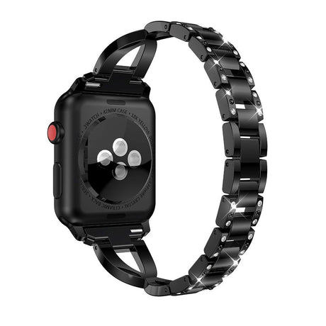 Apple Watch (38/40/SE/41/42mm) Stål Rem m. Rhinsten - Sort