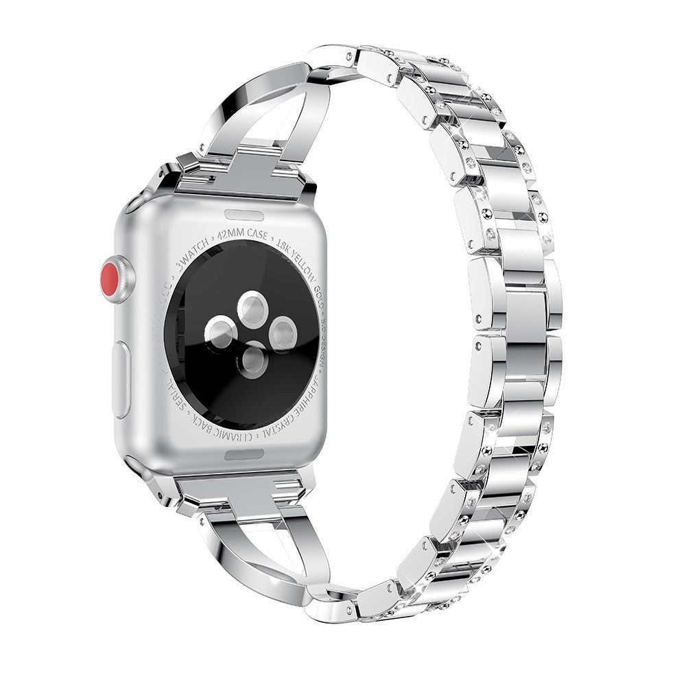 Apple Watch (38/40/SE/41/42mm) Stål Rem m. Rhinsten - Sølv