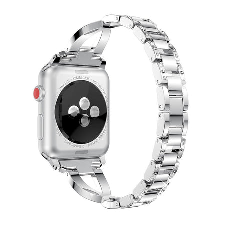 Apple Watch (38/40/SE/41/42mm) Stål Rem m. Rhinsten - Sølv