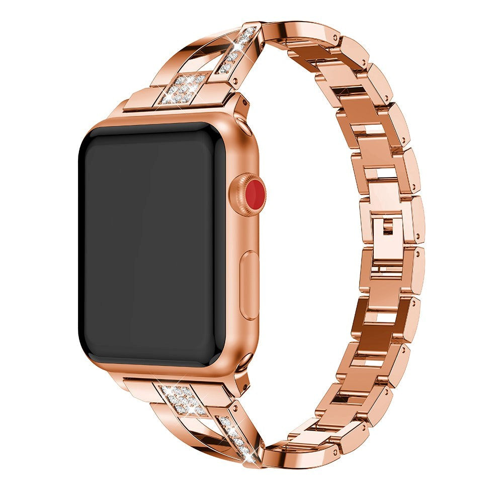 Apple Watch (38/40/SE/41/42mm) Stål Rem m. Rhinsten - Rose Gold