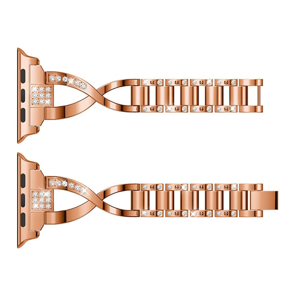 Apple Watch (38/40/SE/41/42mm) Stål Rem m. Rhinsten - Rose Gold