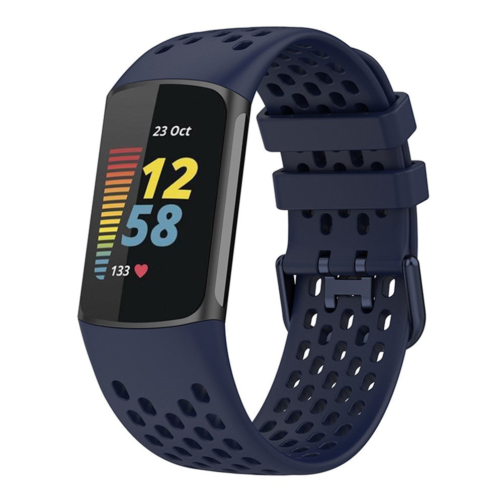 Fitbit Charge 6 / 5 Silikone Rem m. Huller - Blå