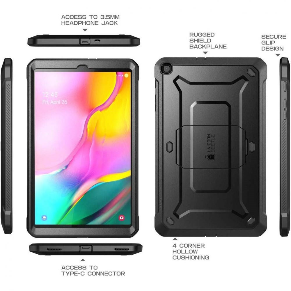 Samsung Galaxy Tab A 10.1 (2019) Håndværker Cover - Supcase Unicorn Beetle Pro Cover m. Beskyttelsesfilm - Sort