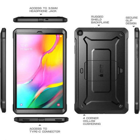 Samsung Galaxy Tab A 10.1 (2019) Håndværker Cover - Supcase Unicorn Beetle Pro Cover m. Beskyttelsesfilm - Sort