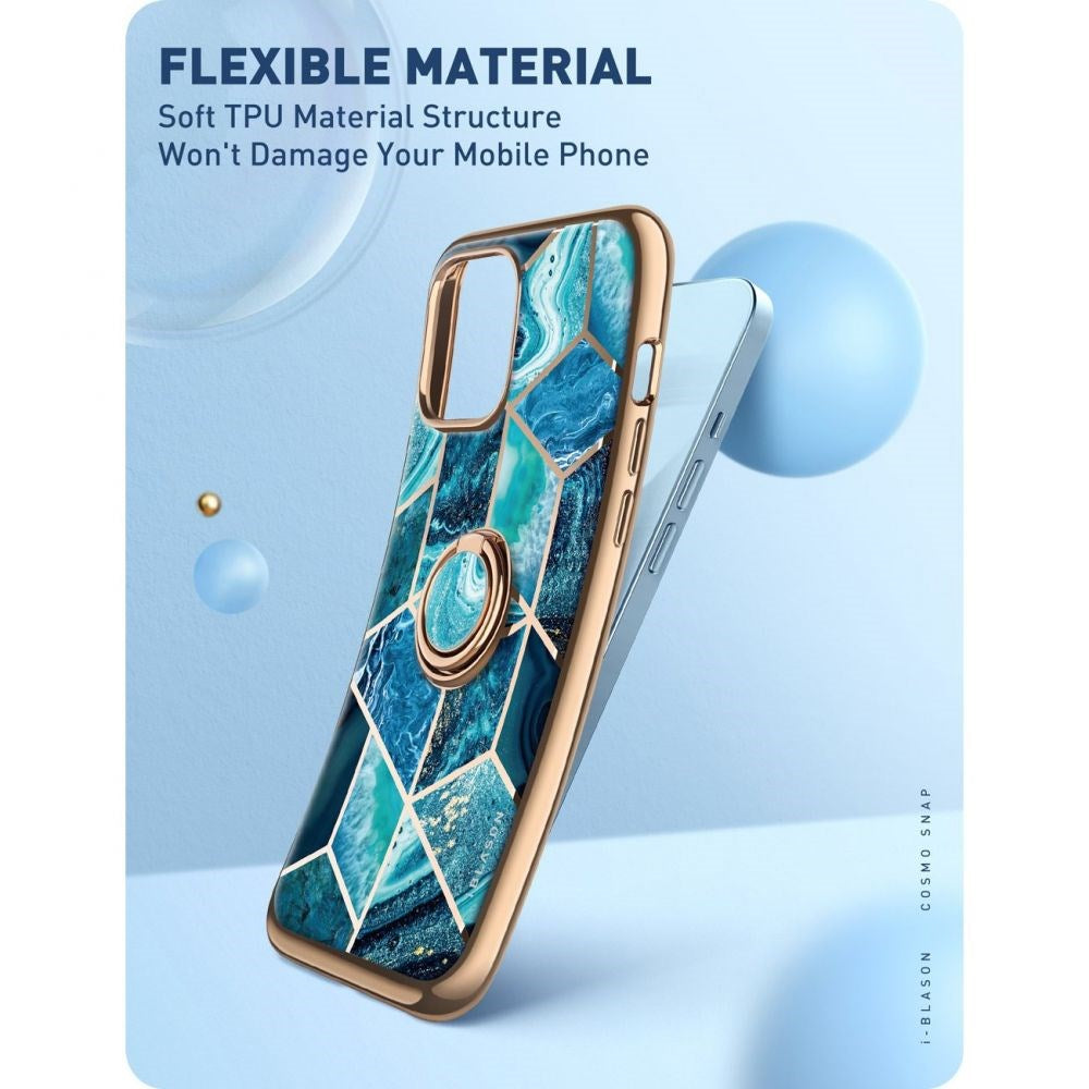 iPhone 13 i-Blason Cosmo Marble Snap Bagside Cover m. Kickstand - Ocean Blue