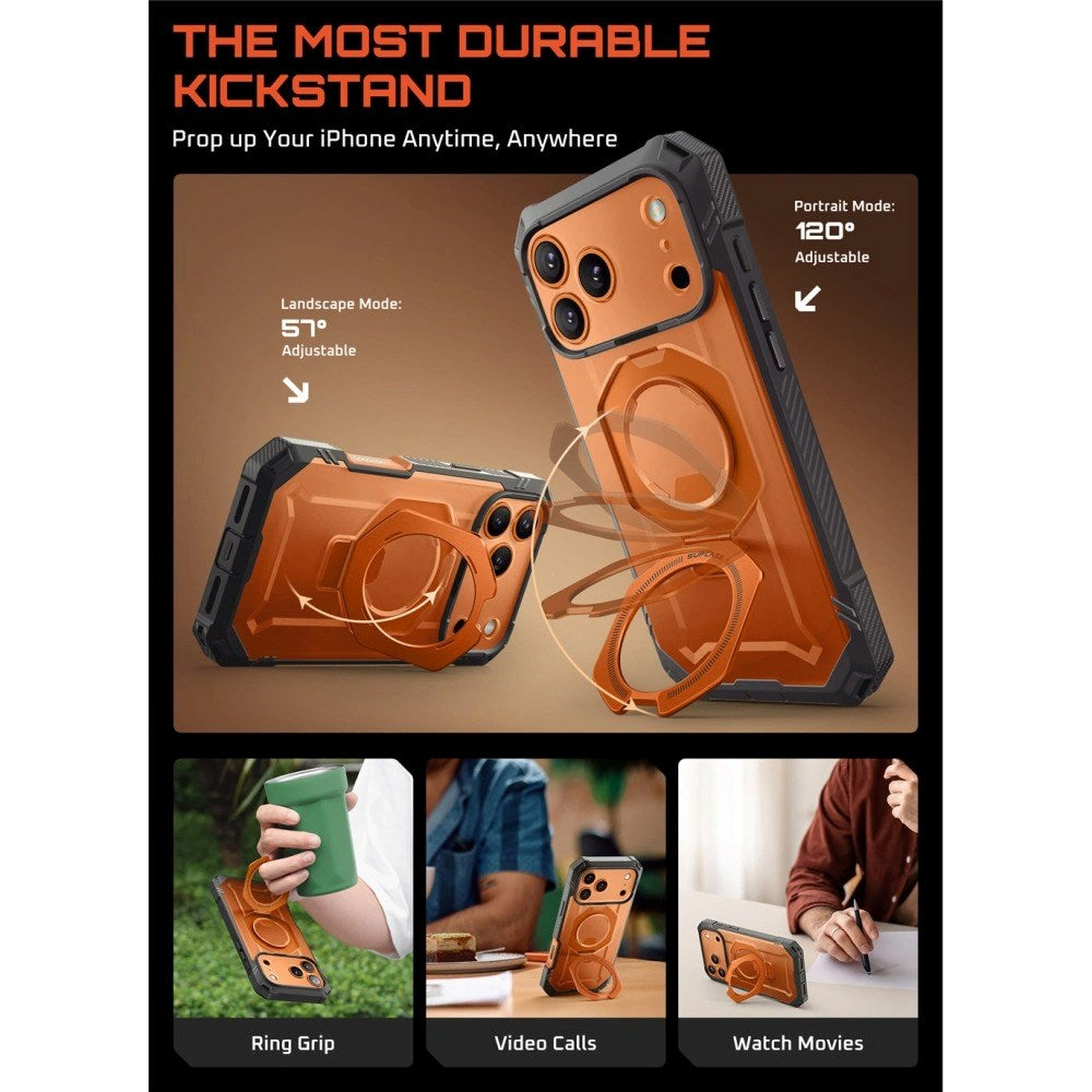 SUPCASE UB GRIB PRO MAG iPhone 17 Pro Mobil Cover inkl. Skærmbeskyttelse - MagSafe Kompatibel - Gennemsigtig / Orange