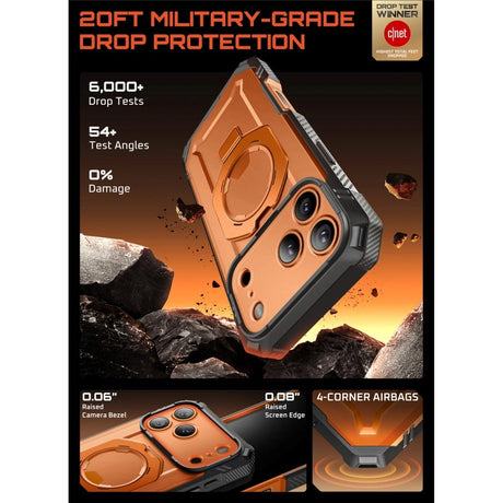 SUPCASE UB GRIB PRO MAG iPhone 17 Pro Max Mobil Cover inkl. Skærmbeskyttelse - MagSafe Kompatibel - Gennemsigtig / Orange