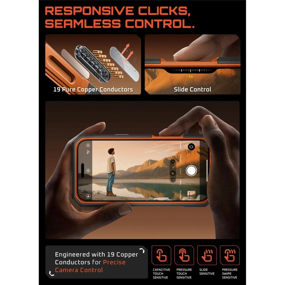 SUPCASE UB GRIB PRO MAG iPhone 17 Pro Max Mobil Cover inkl. Skærmbeskyttelse - MagSafe Kompatibel - Gennemsigtig / Orange