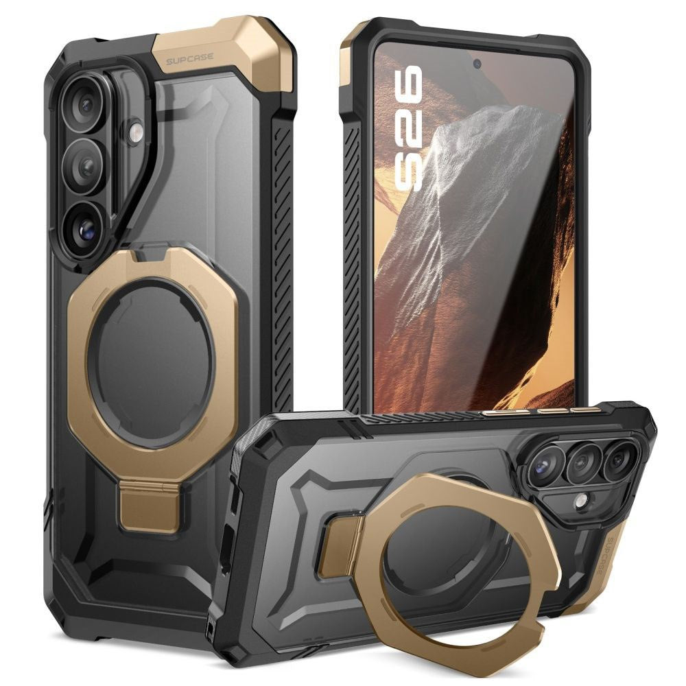 SUPCASE Samsung Galaxy S26 UB Grip Mag Cover m. Kickstand - MagSafe Kompatibel - Sort / Guld