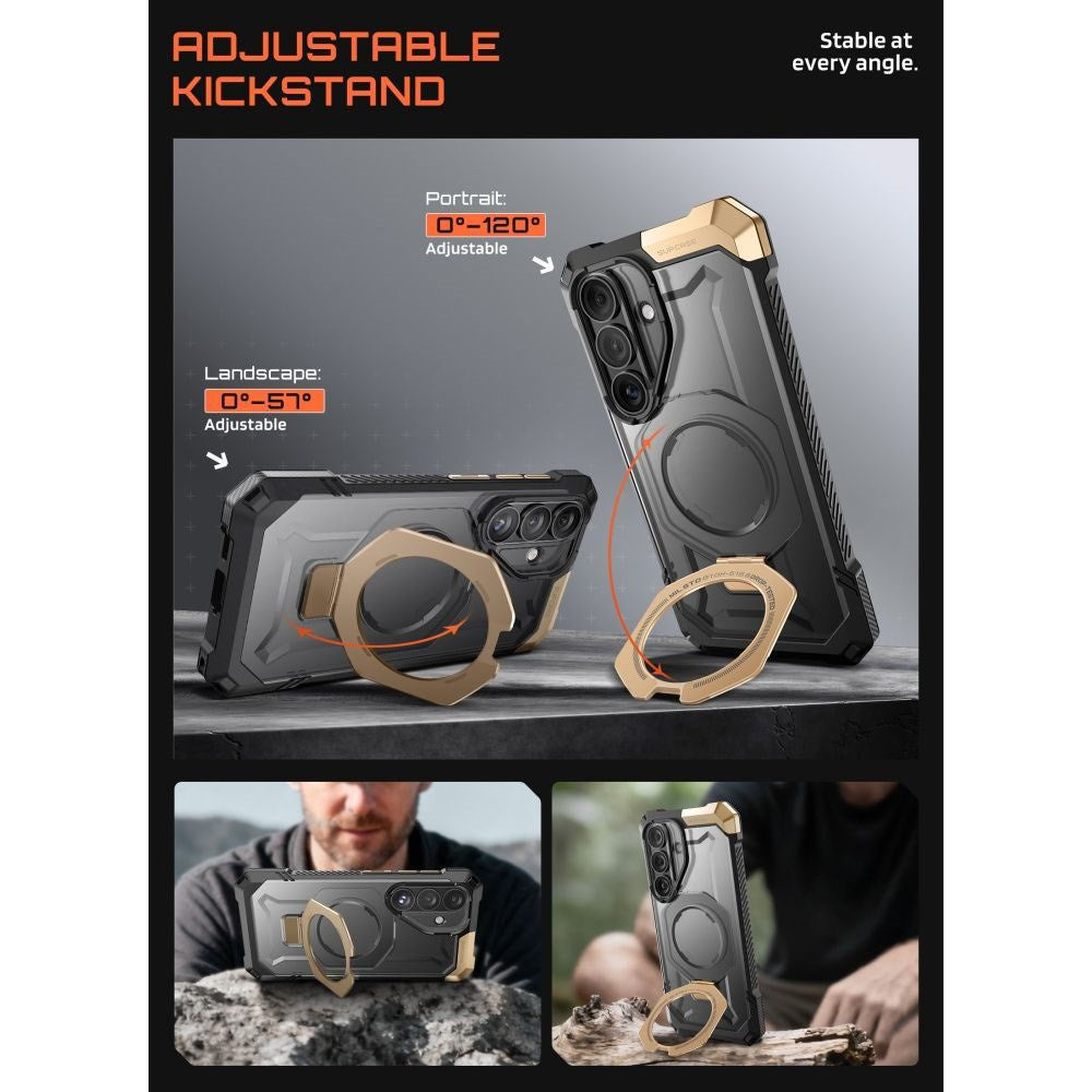 SUPCASE Samsung Galaxy S26 UB Grip Mag Cover m. Kickstand - MagSafe Kompatibel - Sort / Guld