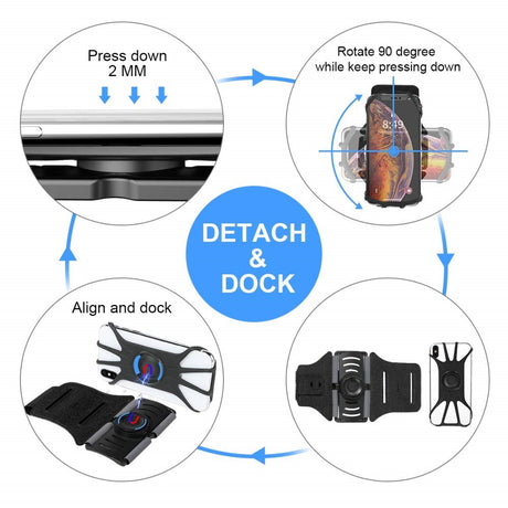 Universal Løbearmbånd - Aftagelig Funktion & 360° Rotation - Maks Mobil Længde: 100-135mm - Sort