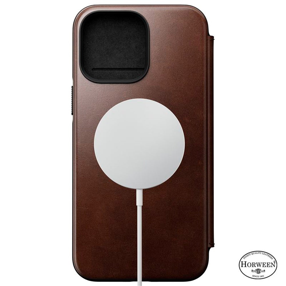 iPhone 14 Pro Max Nomad Modern Horween Leather Folio Cover - MagSafe Kompatibel - Brun