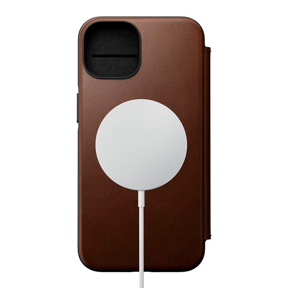 iPhone 14 Nomad Modern Leather Folio Cover - MagSafe Kompatibel - Brun