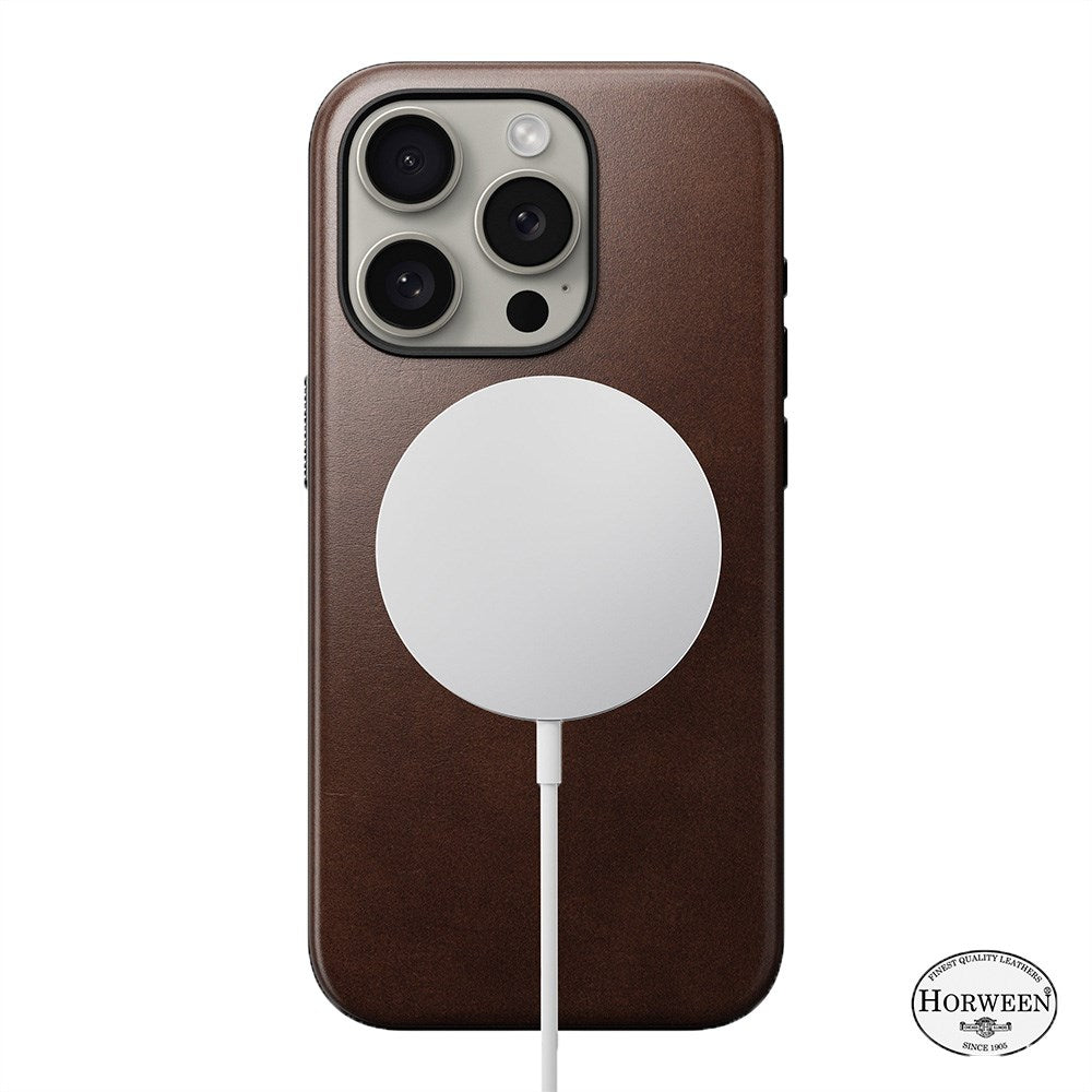 iPhone 15 Pro Modern Nomad Horween Leather Cover - MagSafe Kompatibel - Brun