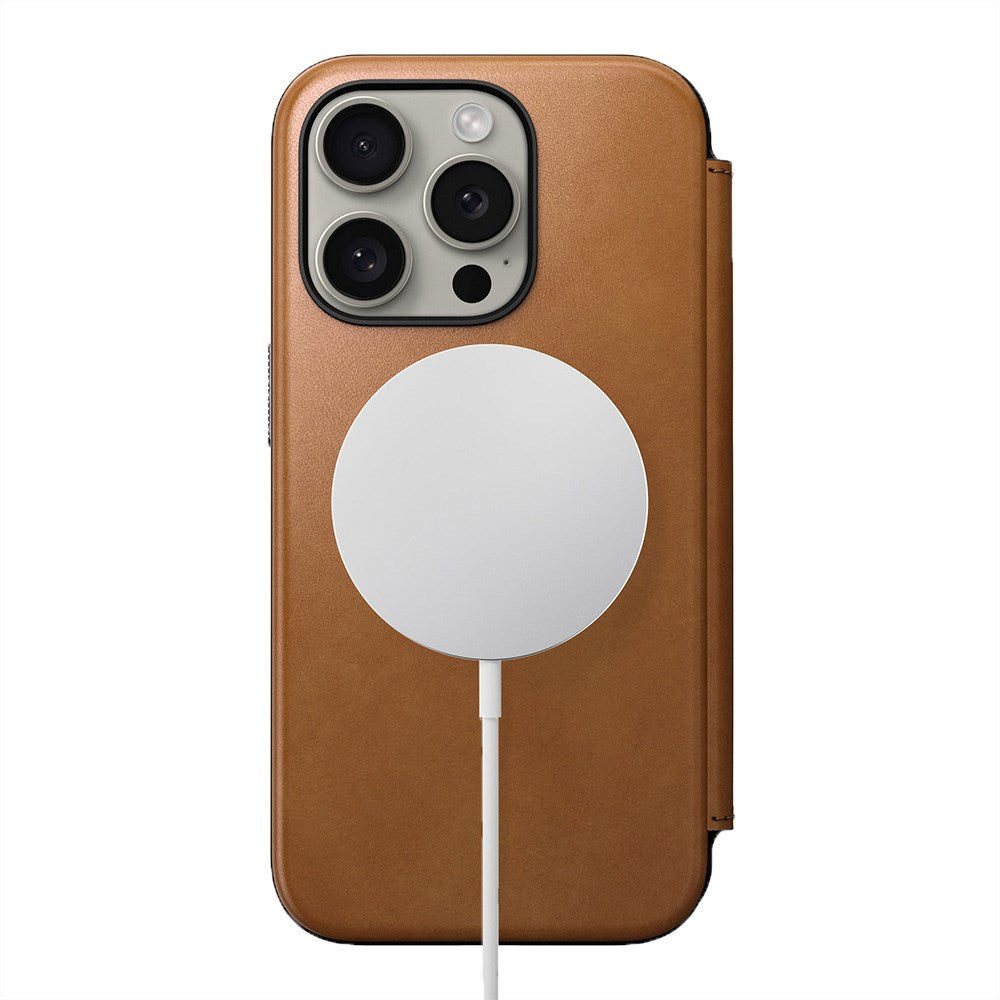 iPhone 15 Pro Nomad Modern Leather Folio Cover - MagSafe Kompatibel - Tan