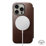 iPhone 15 Pro Nomad Modern Horween Leather Folio Cover - MagSafe Kompatibel - Brun