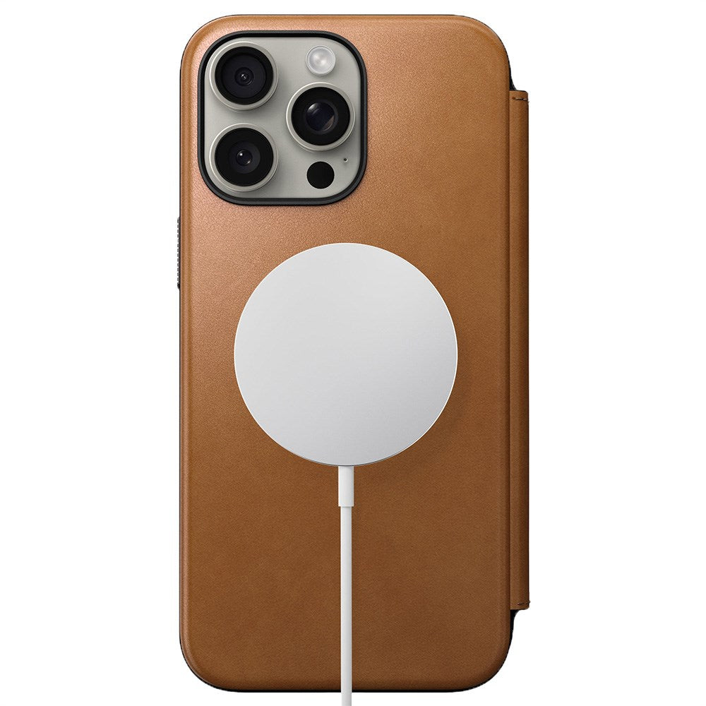 iPhone 15 Pro Max Nomad Modern Leather Folio Cover - MagSafe Kompatibel - Tan