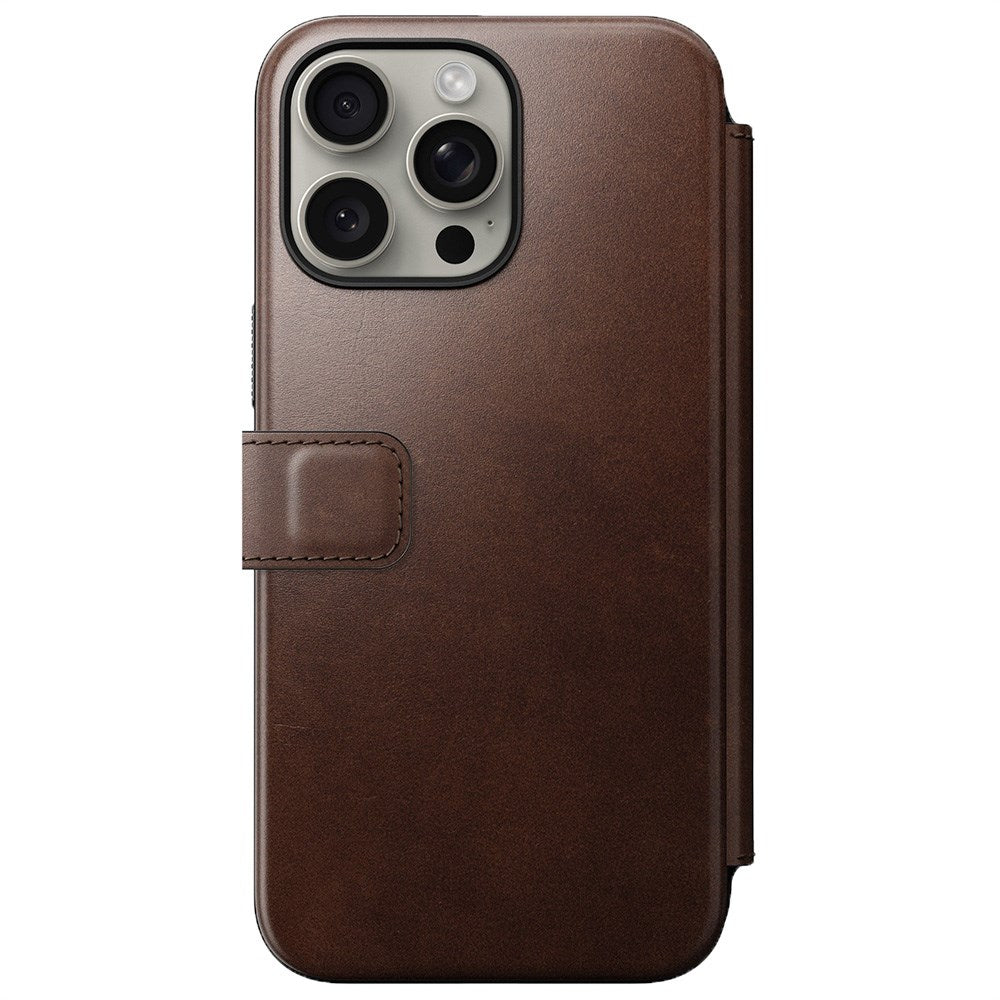 iPhone 15 Pro Max Nomad Modern Horween Leather Folio Cover - MagSafe Kompatibel - Brun