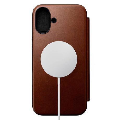 iPhone 16 Plus Nomad Modern Leather Folio Cover - MagSafe Kompatibel - Brun