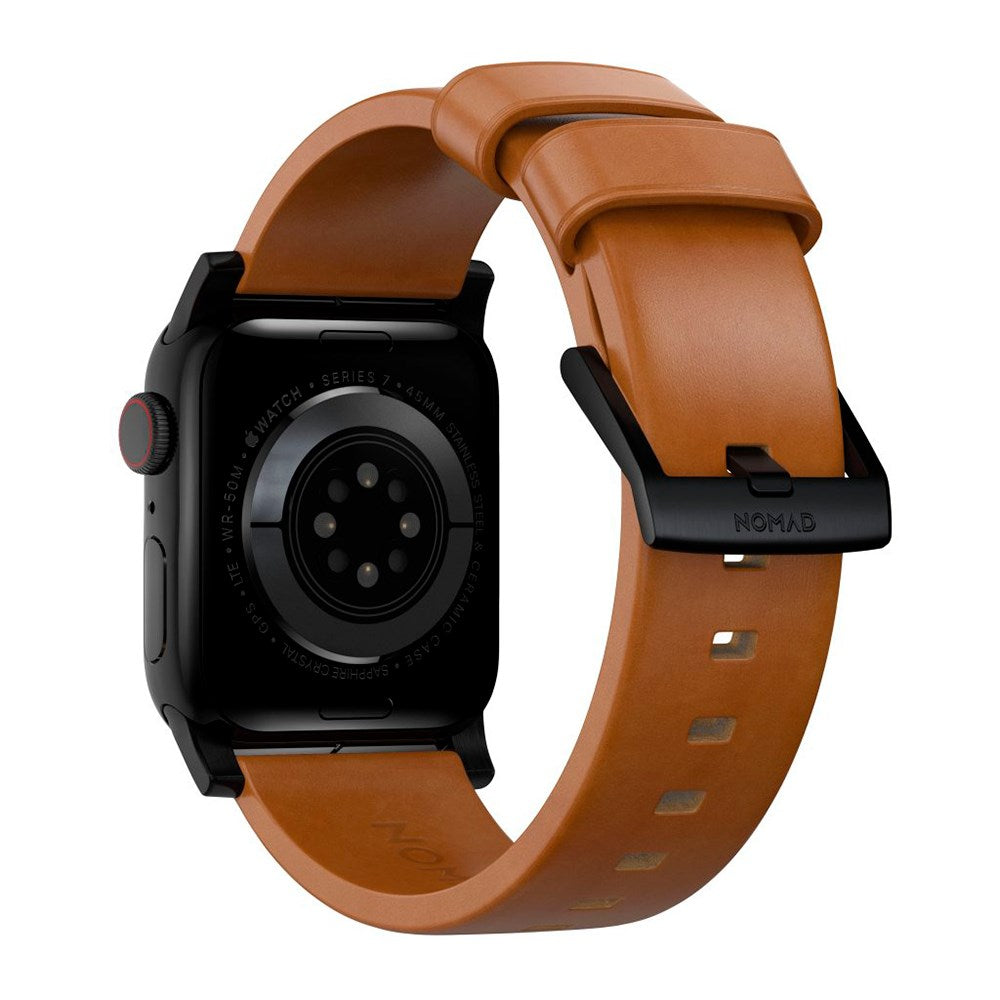 Nomad Apple Watch (42/44/SE/45/46/49mm) Modern Band Rem - English Tan / Black Hardware