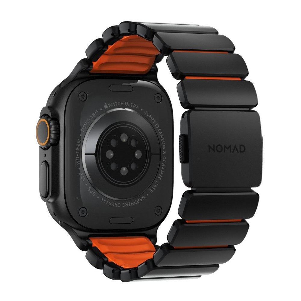 Nomad Apple Watch (42 / 44 / SE / 45 / 46 / 49mm) Stratos Rem - Black Titanium - Ultra Orange