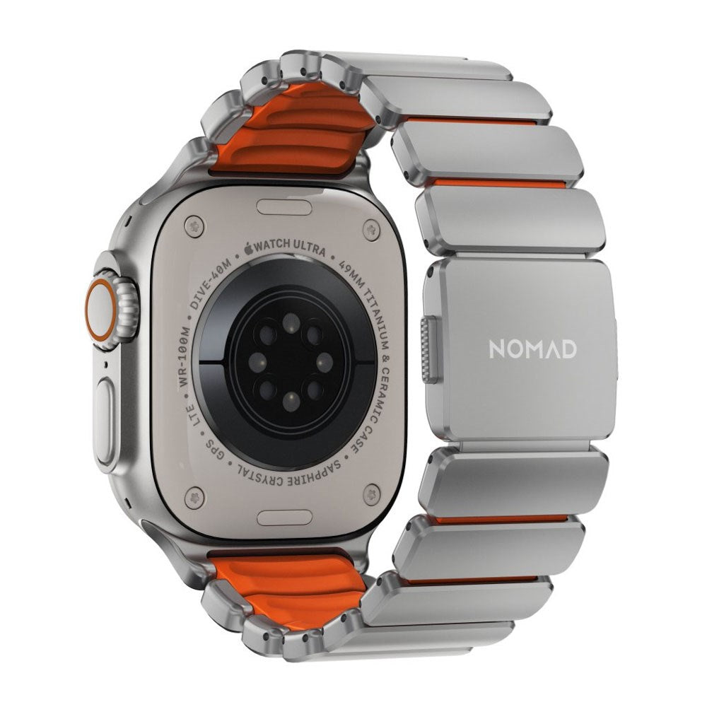 Nomad Apple Watch (42 / 44 / SE / 45 / 46 / 49mm) Stratos Rem - Natural Titanium - Ultra Orange