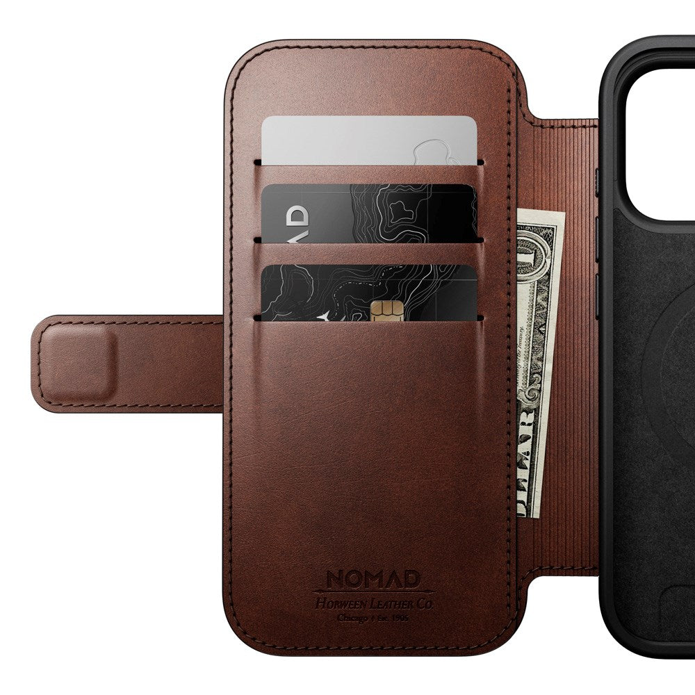 iPhone 17 Pro - Nomad Modern Horween Leather Folio Cover - MagSafe Kompatibel - Rustic Brown