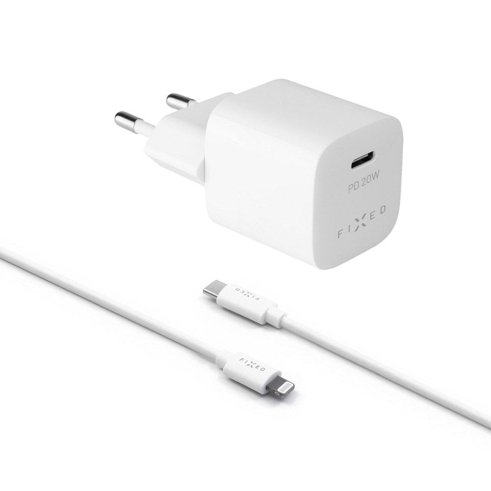 Fixed 20W USB-C PD Hurtig Vægoplader m. USB-C til Lightning Kabel - Hvid