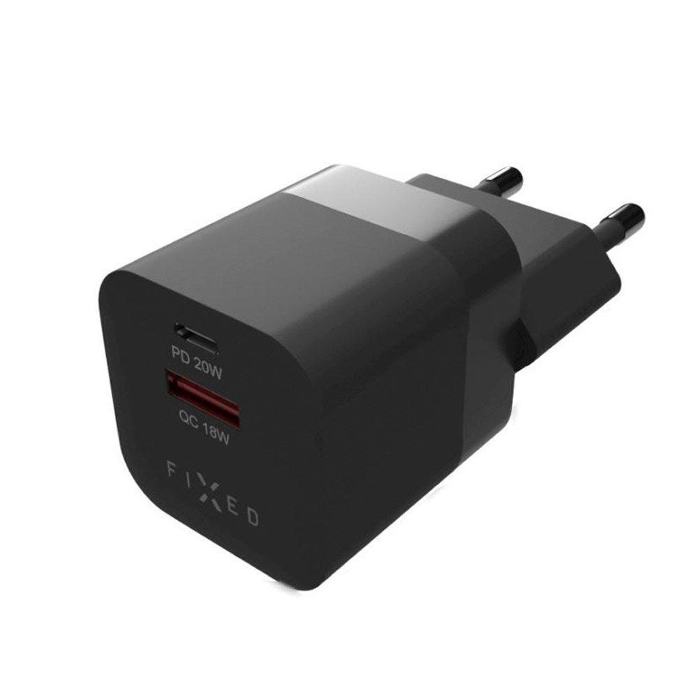 Fixed Mini Vægoplader 20W m. USB-A & USB-C - Sort