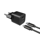 Fixed 20W USB-C PD Hurtig Vægoplader m. USB-C til Lightning Kabel - Sort