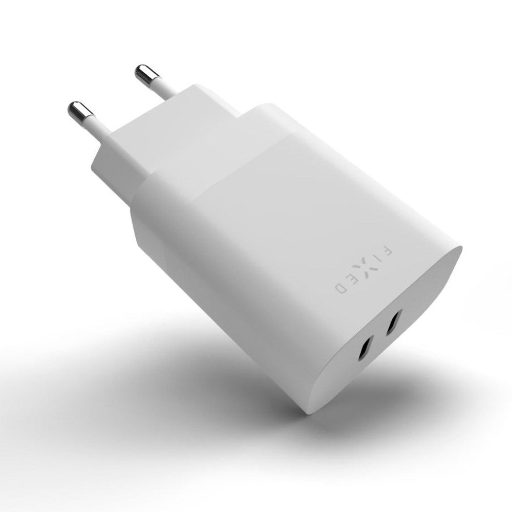 Fixed 35W PD 2x USB-C Hurtig Vægoplader - Hvid