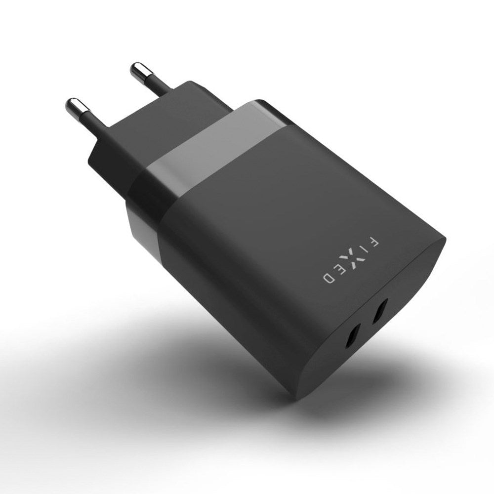 Fixed 35W PD 2x USB-C Hurtig Vægoplader - Sort