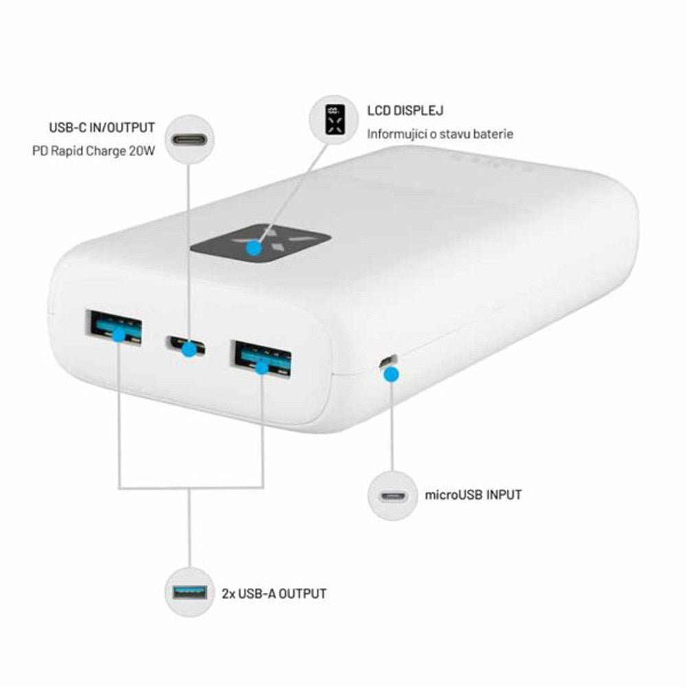 Fixed 2 x USB-A 1 x USB-C 20W Power Bank 20.000 mAh - Hvid