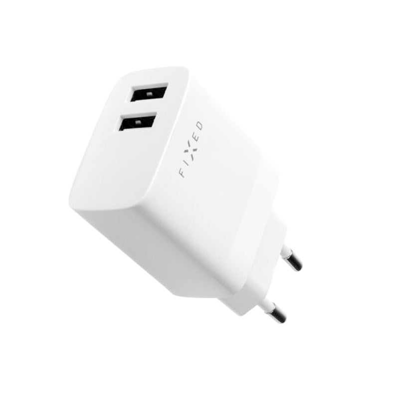 Fixed - Vægoplader m. 2x USB-A / 1x USB-C Kabel - 17W - 1m - Hvid